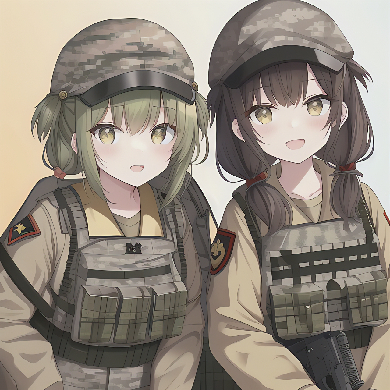 ai画出的二次元军装少女: (提示:ai不会画手)