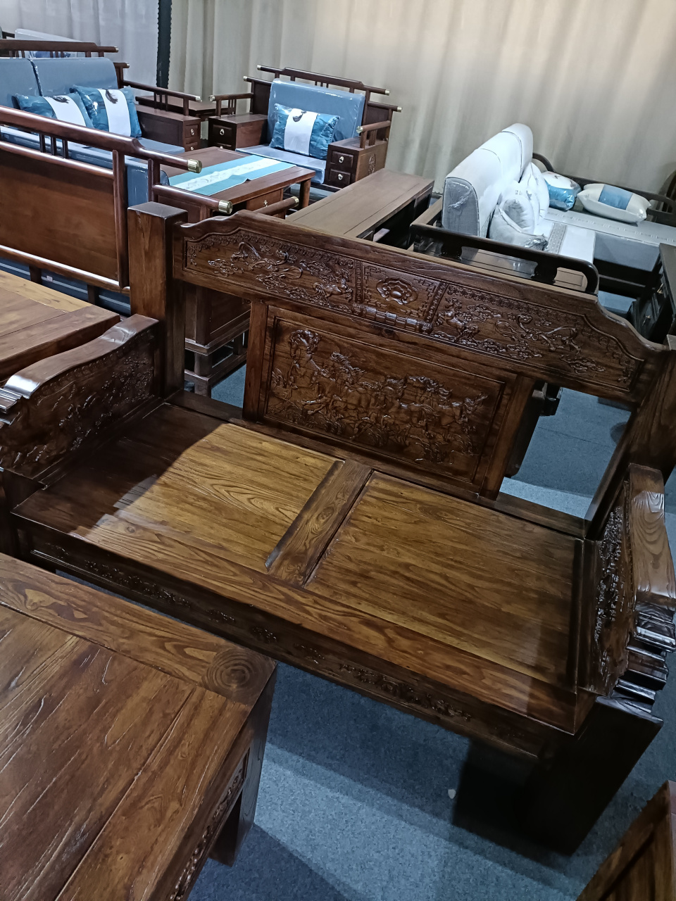 家具# 老榆木大料沙发123六件套组合,用料大,全部榫卯结构