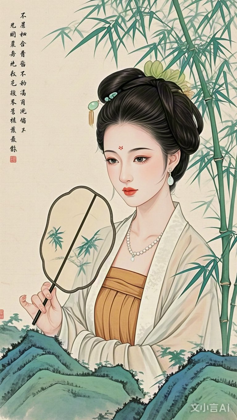 文小言a. 漫步竹林间,手执团扇,古典韵味悠长