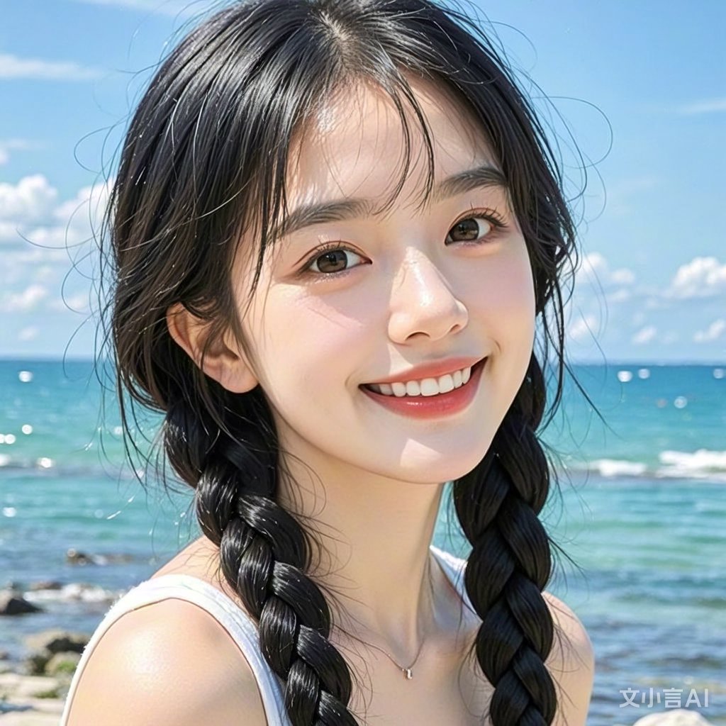 文小言ai,海边少女的夏日笑容,捕捉那刻的清新与快乐!