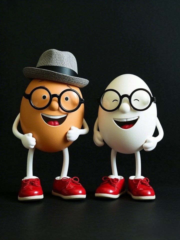 "这两颗蛋真是太有个性了,一个戴黑帽,一个戴灰