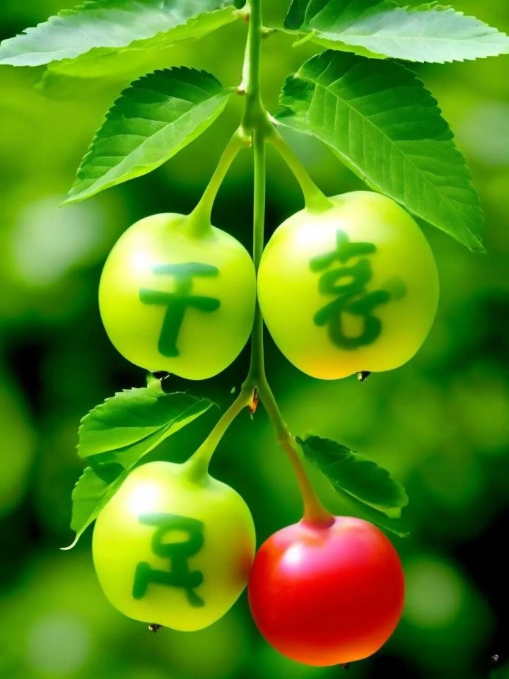 哇,这些爱心形状的水果真是太萌了,我要是有这样的果树每天都能收获