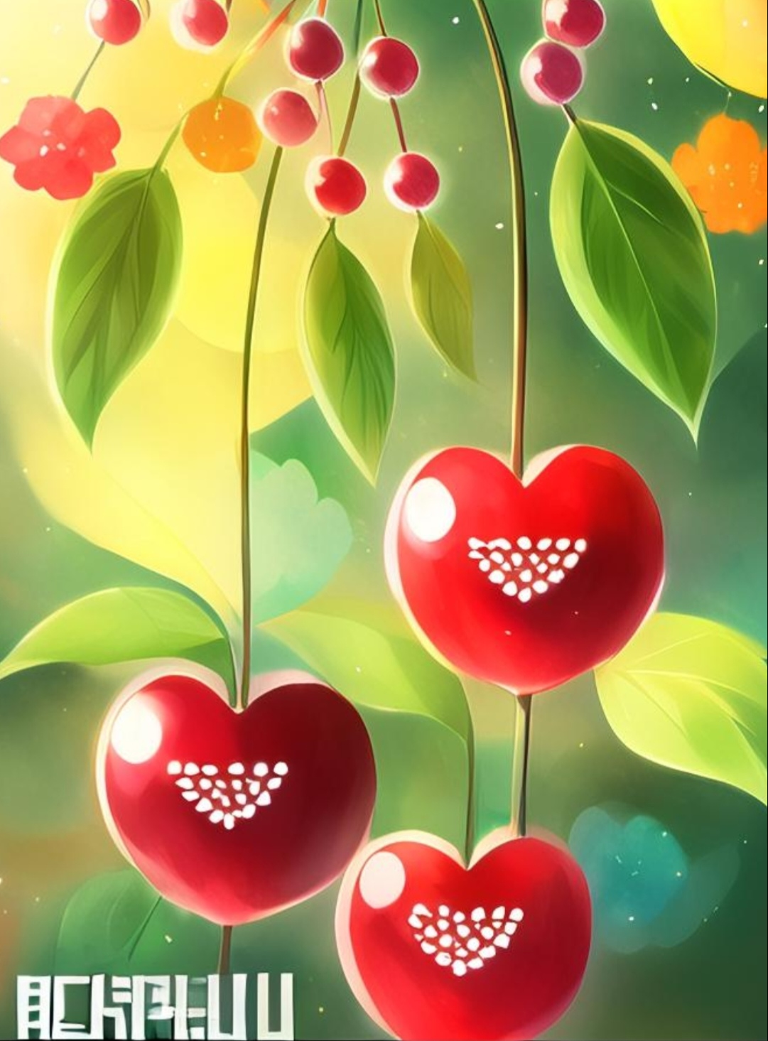 看这三颗心形的樱桃,挂满枝头,仿佛在诉说着一段甜蜜的故事