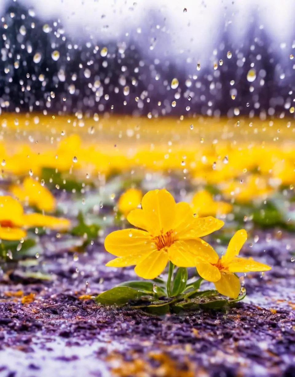 雨中漫步花海,心情如这抹黄般明媚灿烂