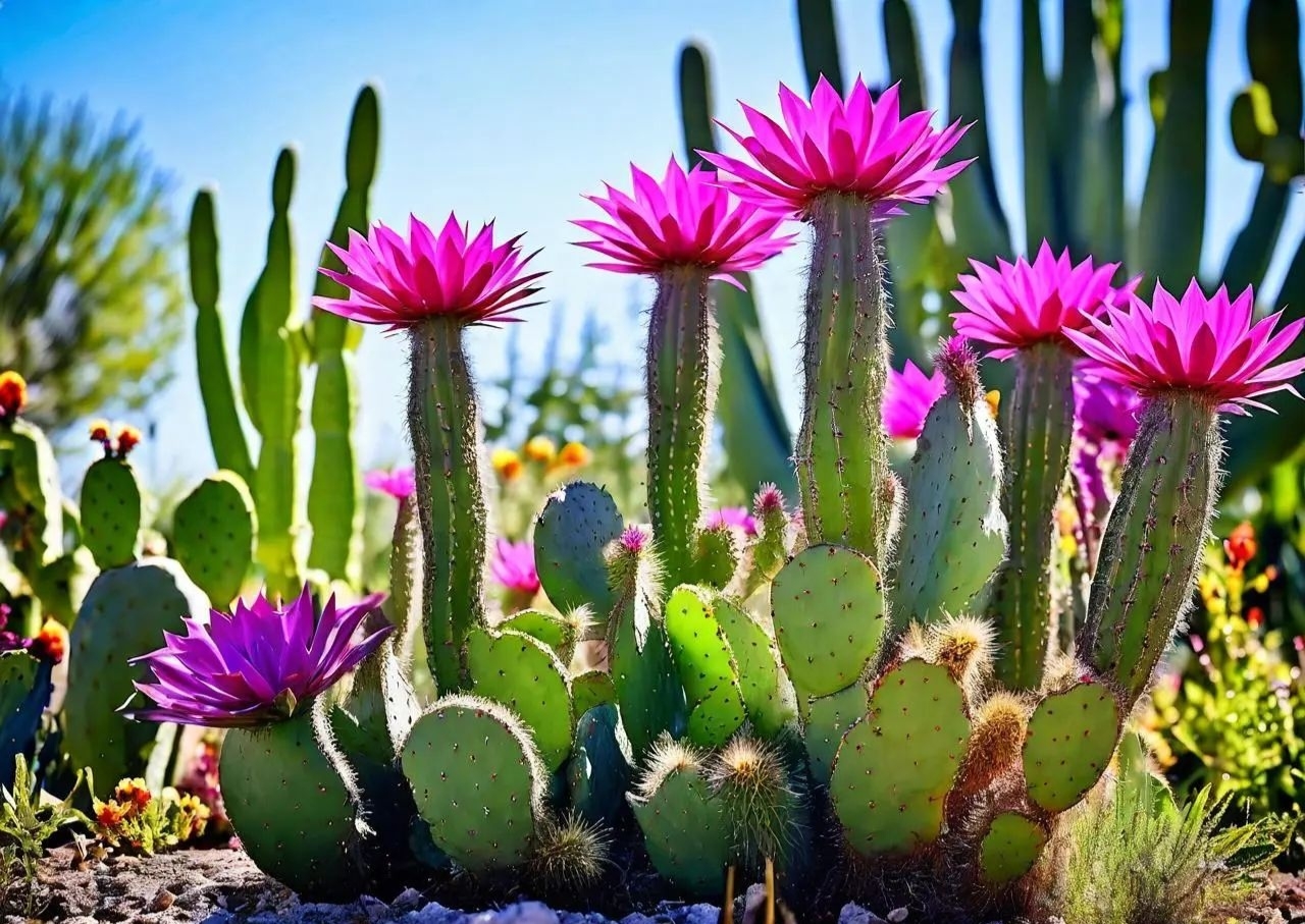 仙人掌的花,在沙漠的边缘悄然绽放,每一朵花都像是大自然的奇迹,独特