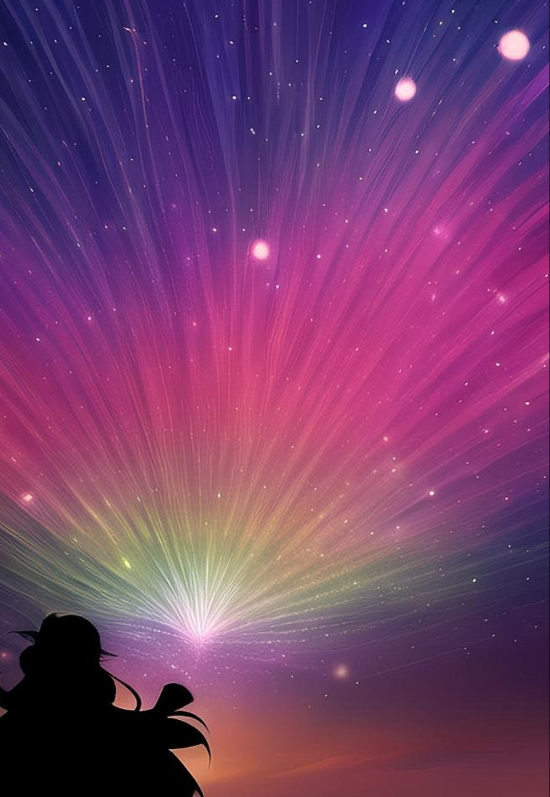 夜幕降临,星空璀璨.仰望这片紫粉交织的梦境,仿佛走进童话的奇幻世界.