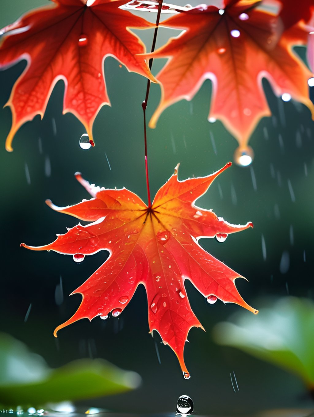 枫叶上的雨滴唯美图片图片