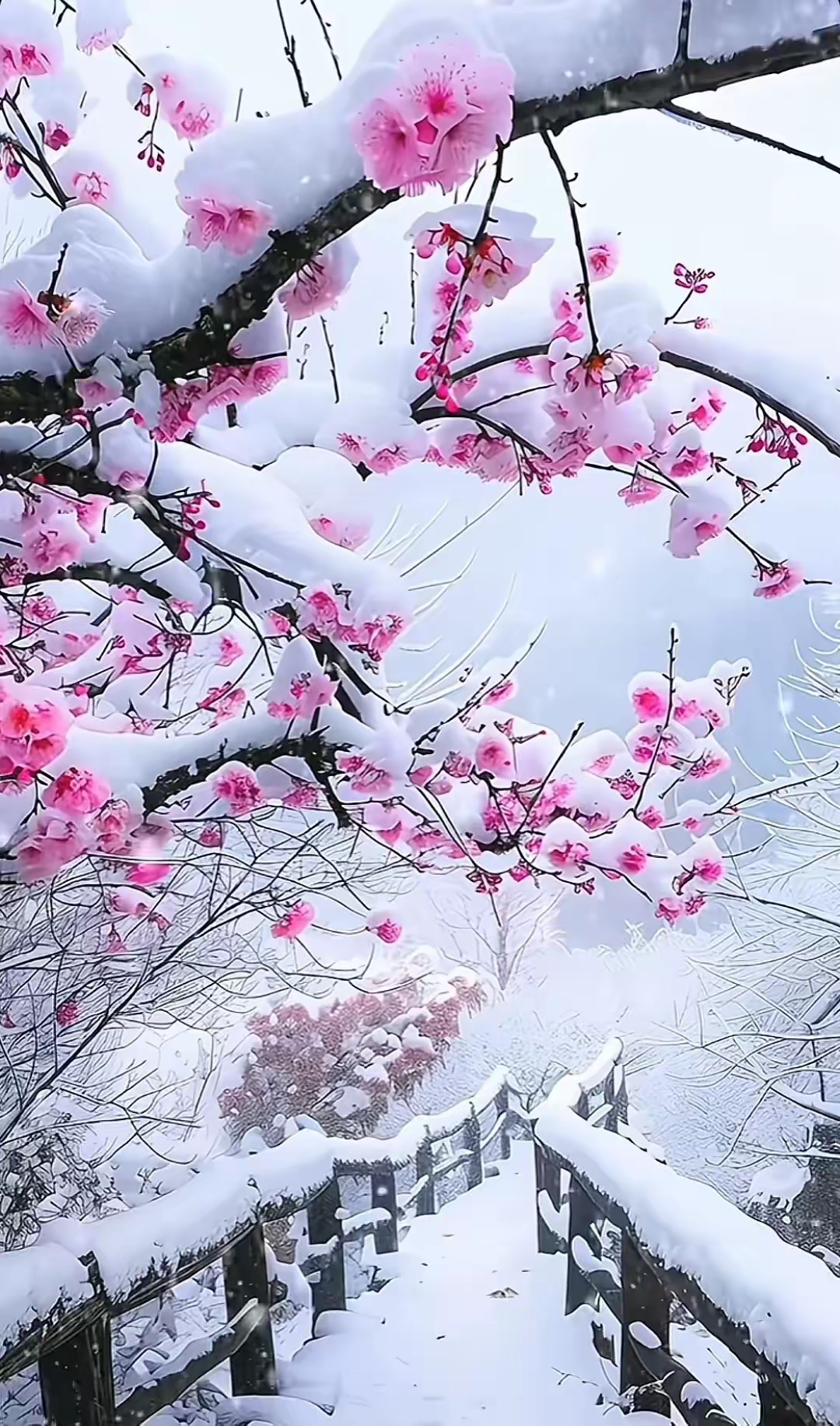 梅花欢喜漫天雪,好一幅美丽的画卷!