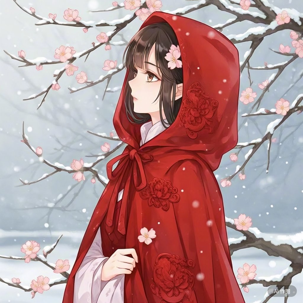 "雪中漫步,红衣如火