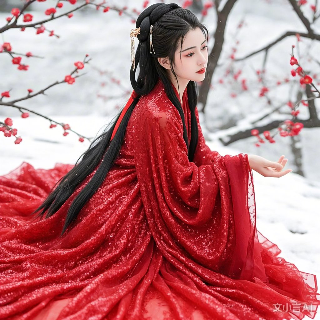 红衣女子雪中舞,翩若惊鸿