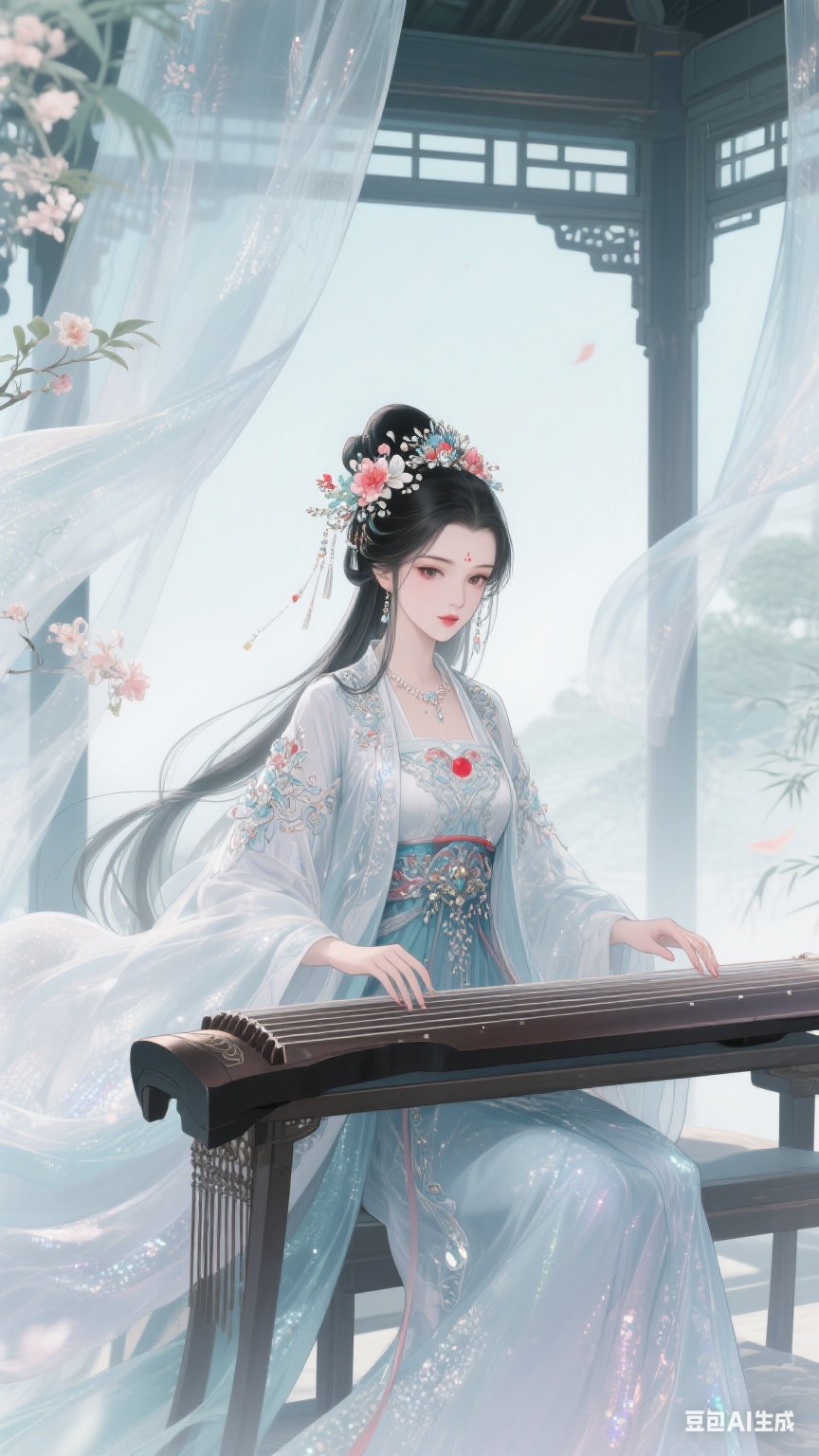 古风小姐姐弹琴,美如画卷,仿佛能听到悠扬琴声