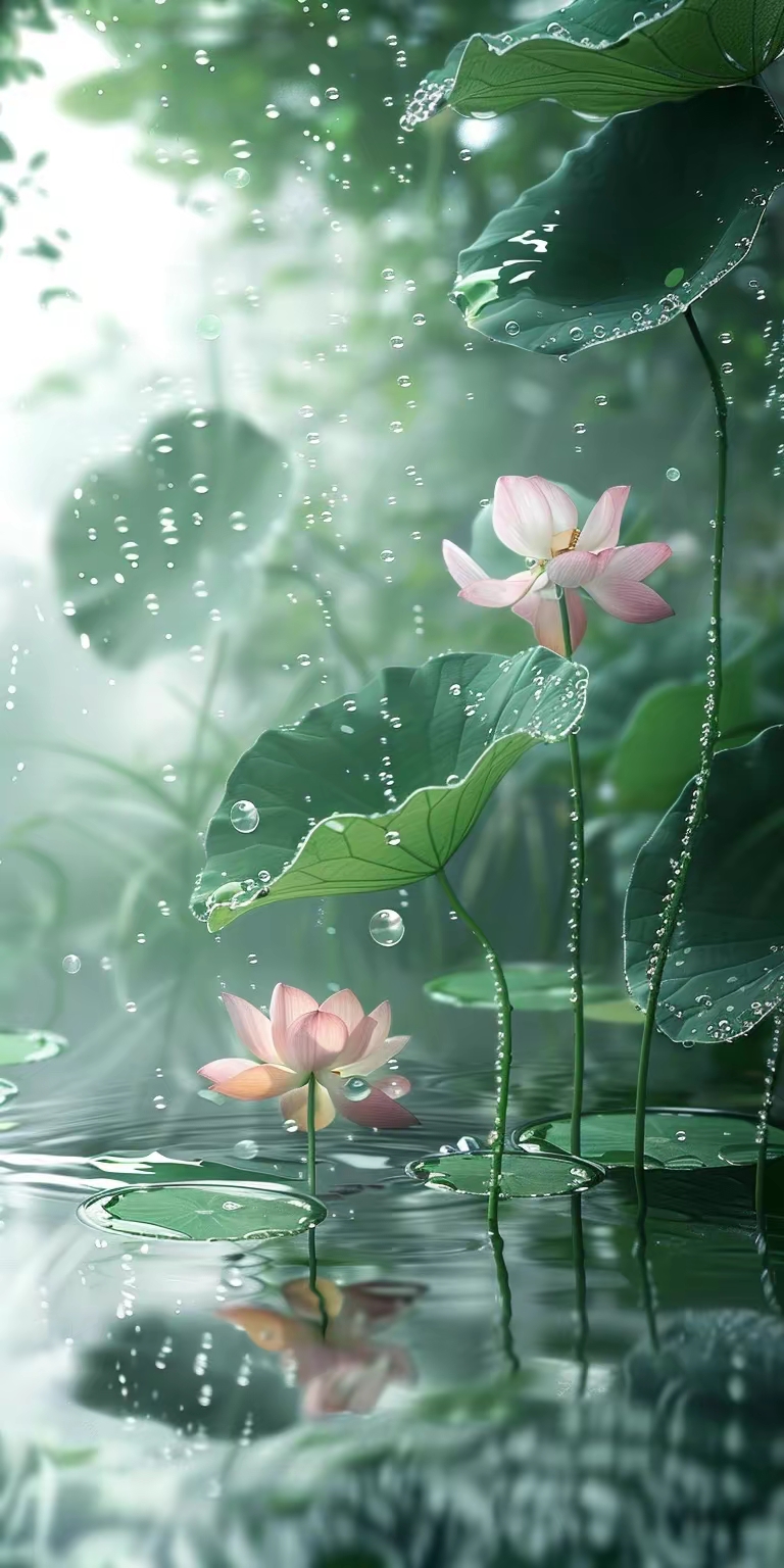 荷叶翠绿如玉,荷花洁白如雪,轻轻摇曳在微风之中,恰似舞者轻挥的水袖.