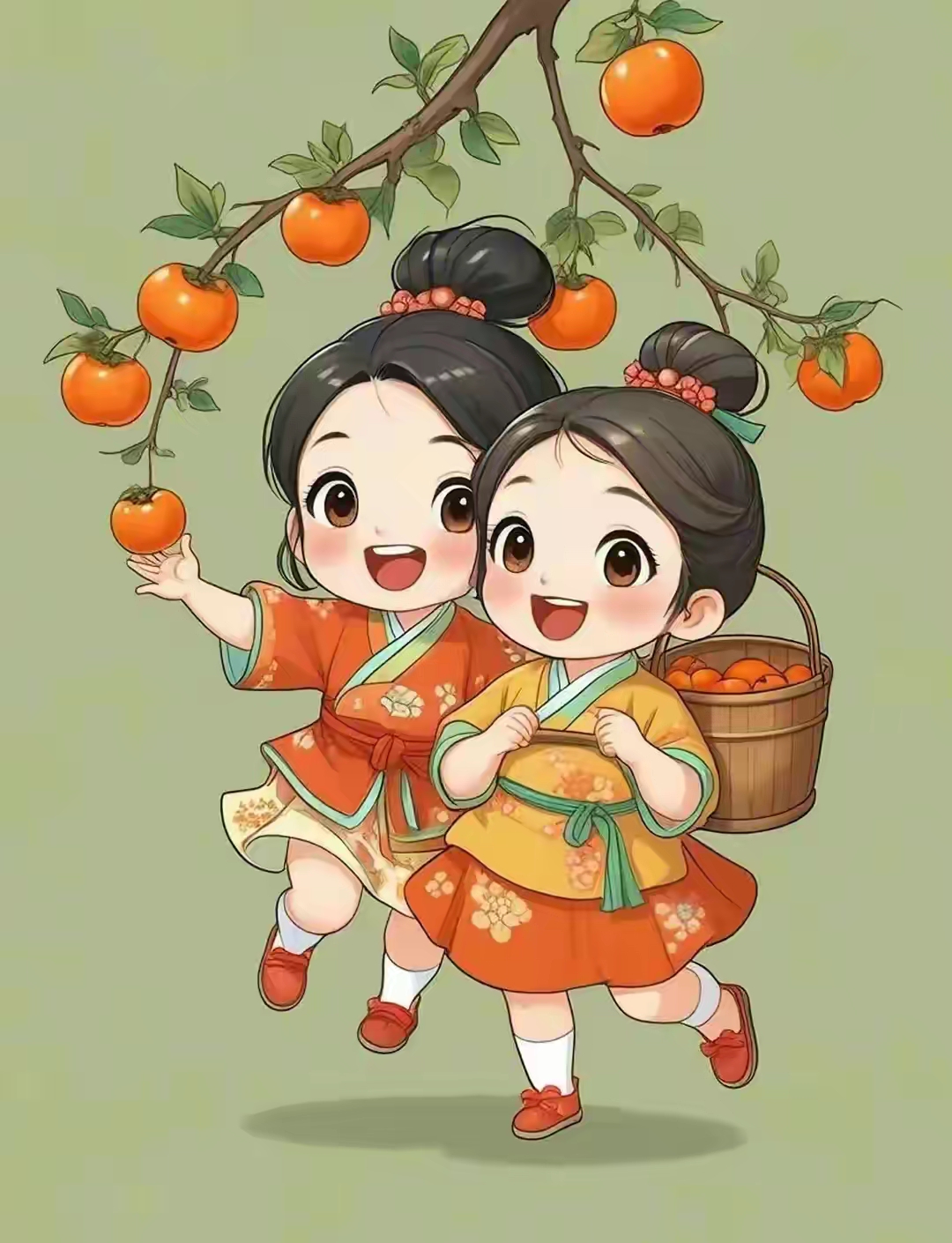 橘子树下,小女孩们的汉服风情