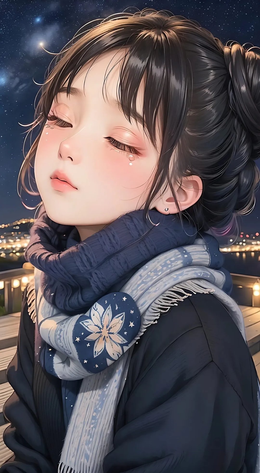 在夜幕降临的时刻,一位动漫美少女悄然出现