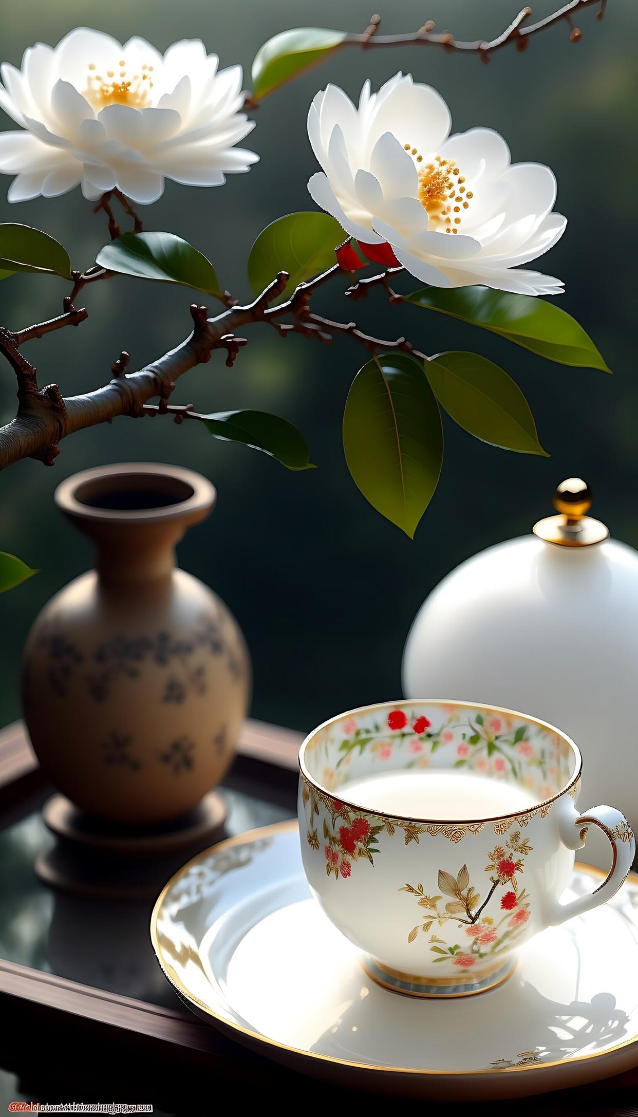 午后的阳光撒在窗前的杯子上,两朵花儿静静绽放.