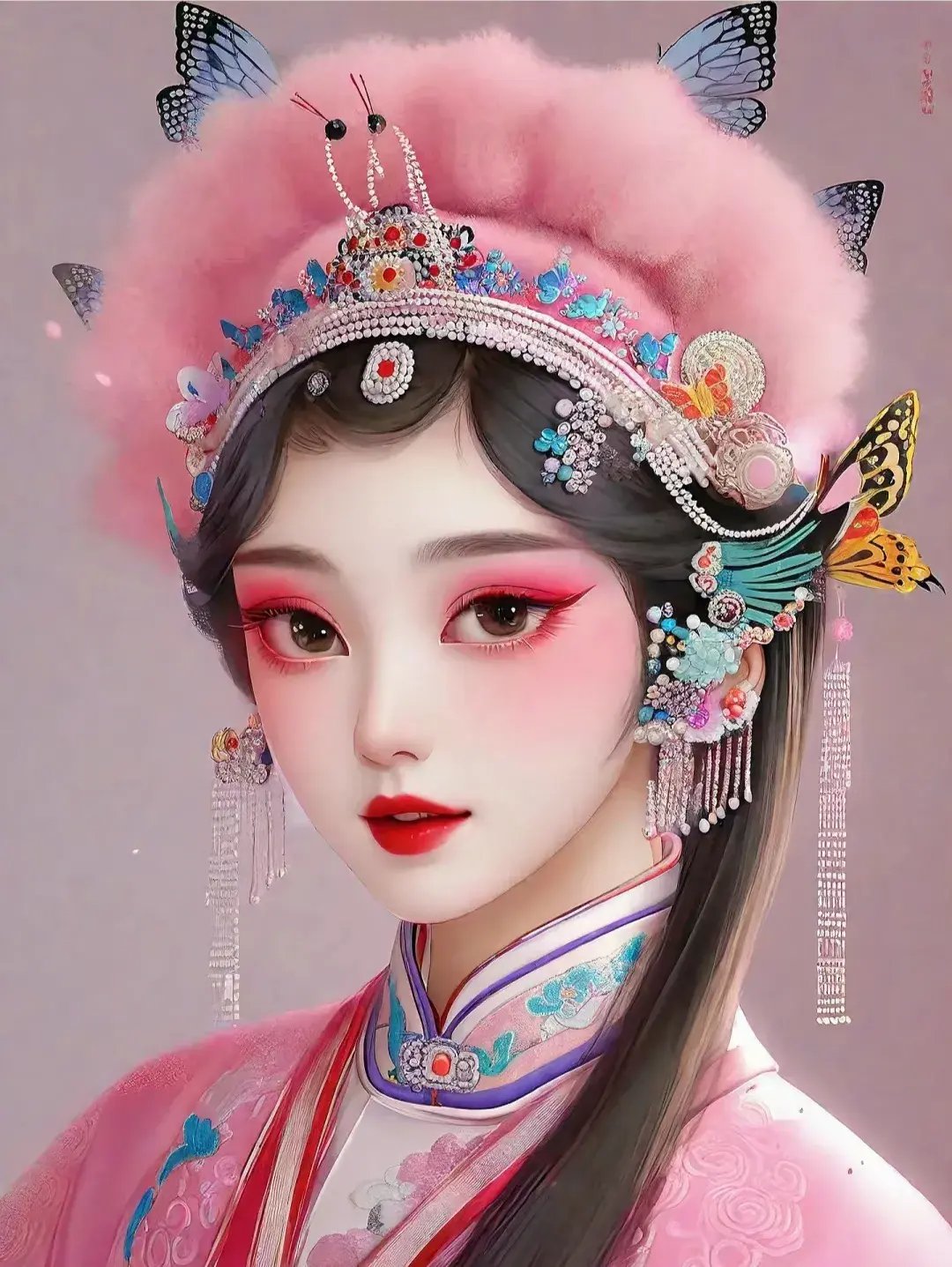 粉色的头饰,精致的妆容,尽显青春的活力与美好