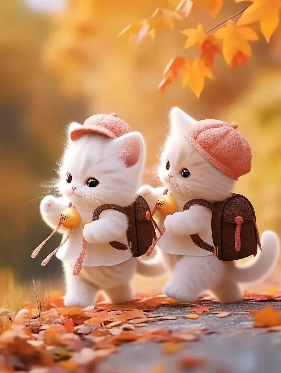 这些戴帽背包的小猫们,仿佛是秋天的精灵