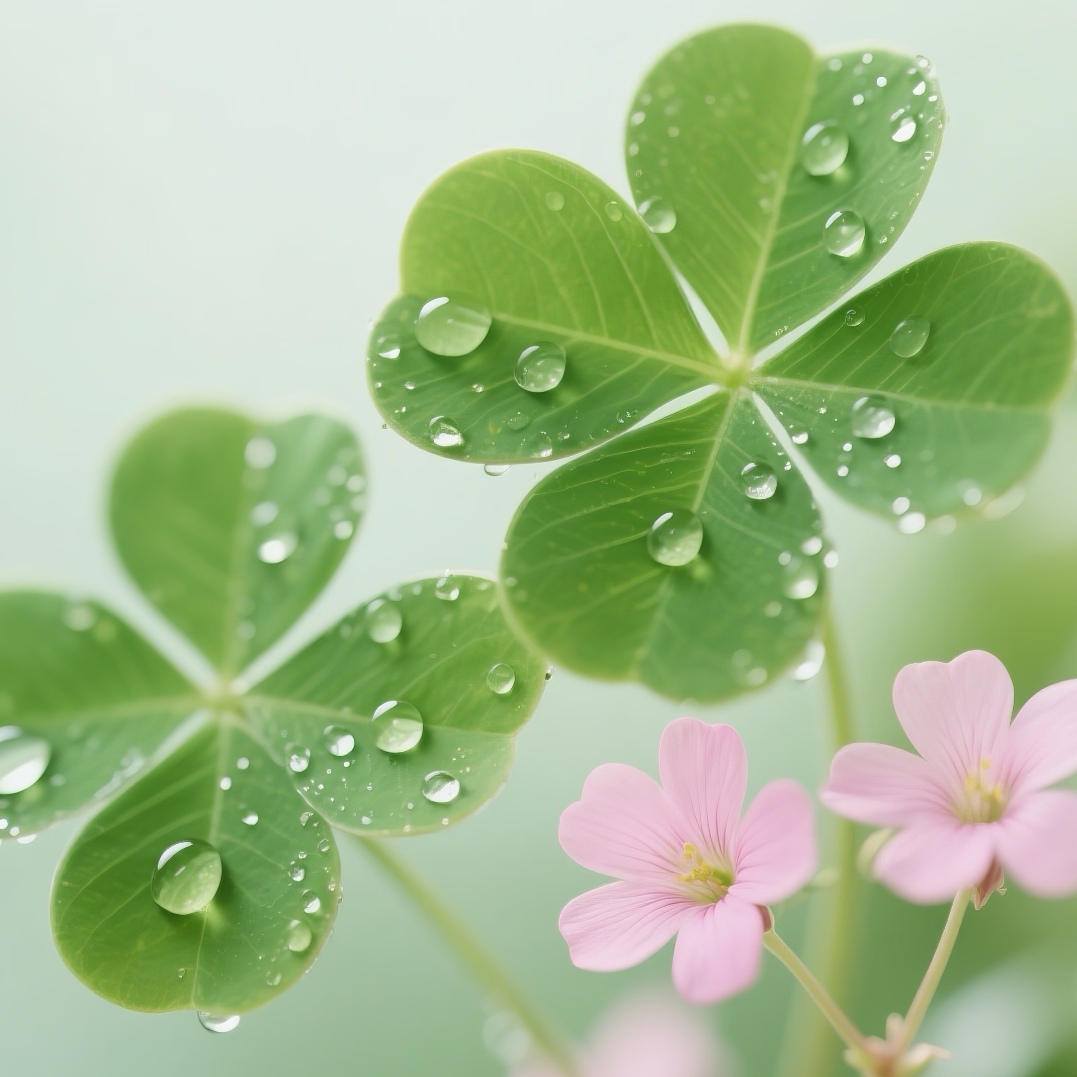 愿带着露珠的四叶草带来好运相伴,好运加持