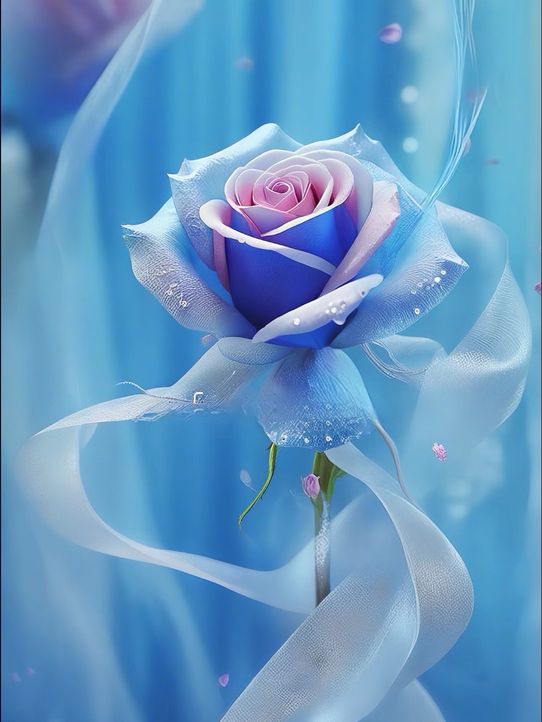 冷艳色系的蓝色冰玫瑰,可以作为壁纸收藏