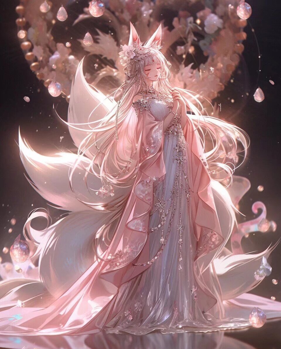 她的头发如樱花般绽放,耳朵尖细犹如小狐狸,透露出一种难以言喻的灵动