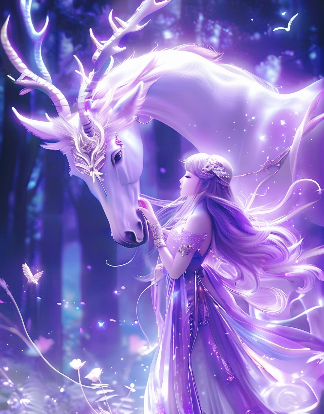 94 梦幻独角兽与金发女神的邂逅94  在这张充满魔力的画作中,一位