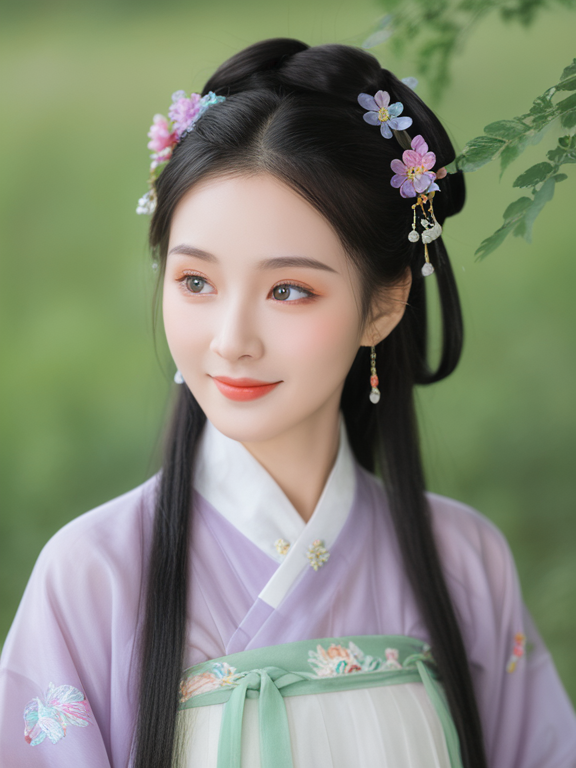 春之华章  粉色霞光,绿色涟漪,汉服之美,如梦如幻.