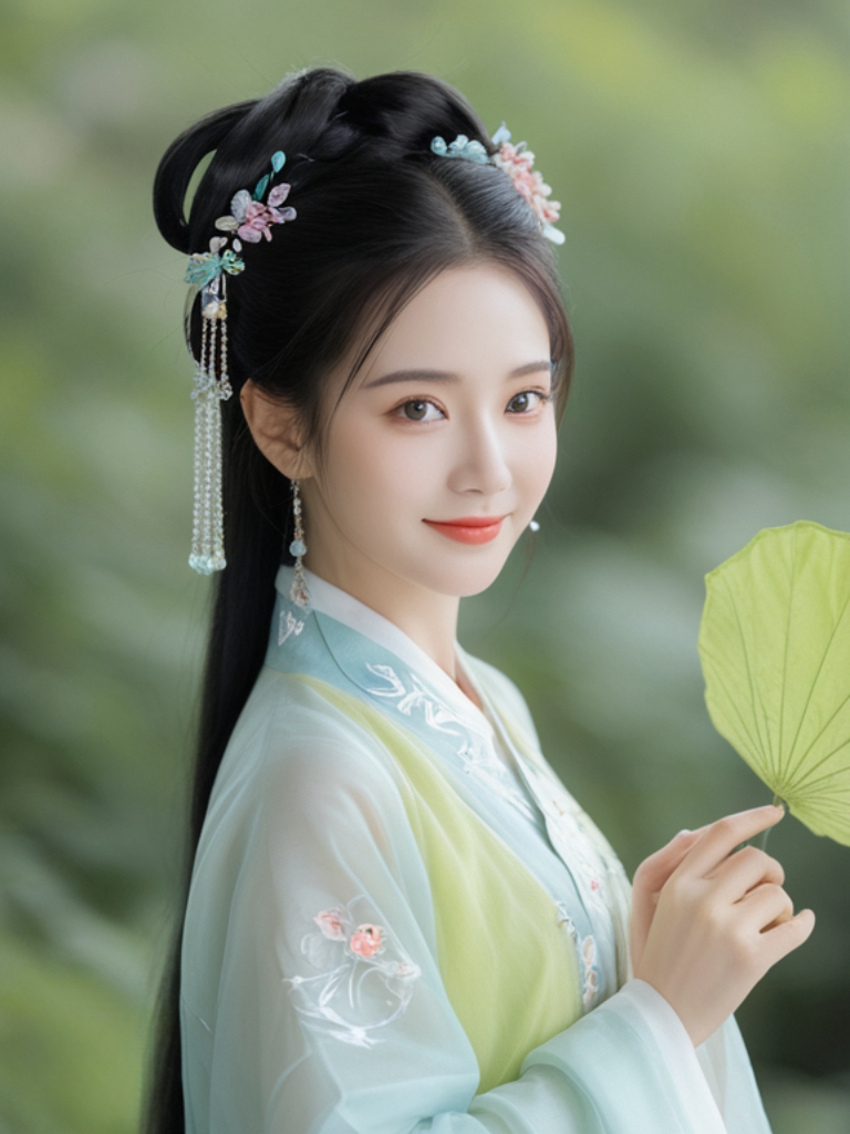 汉服女神与樱花之舞  在这张汉服女神的照片中,她站在粉红色樱花树下