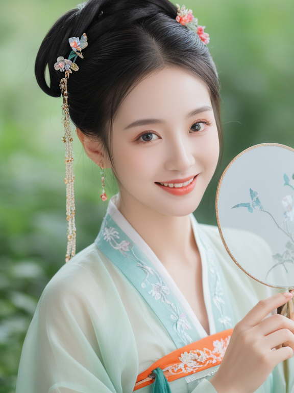 耳环闪烁,淡妆清雅,宛如出水芙蓉,恬静而婉约.