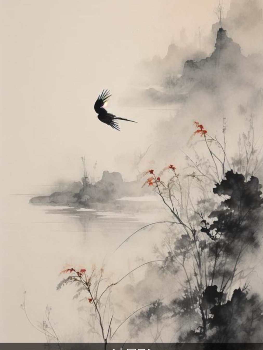 78水墨丹青间,一只鸟儿展翅飞翔,它的自由与生动,仿佛呼之欲出92.