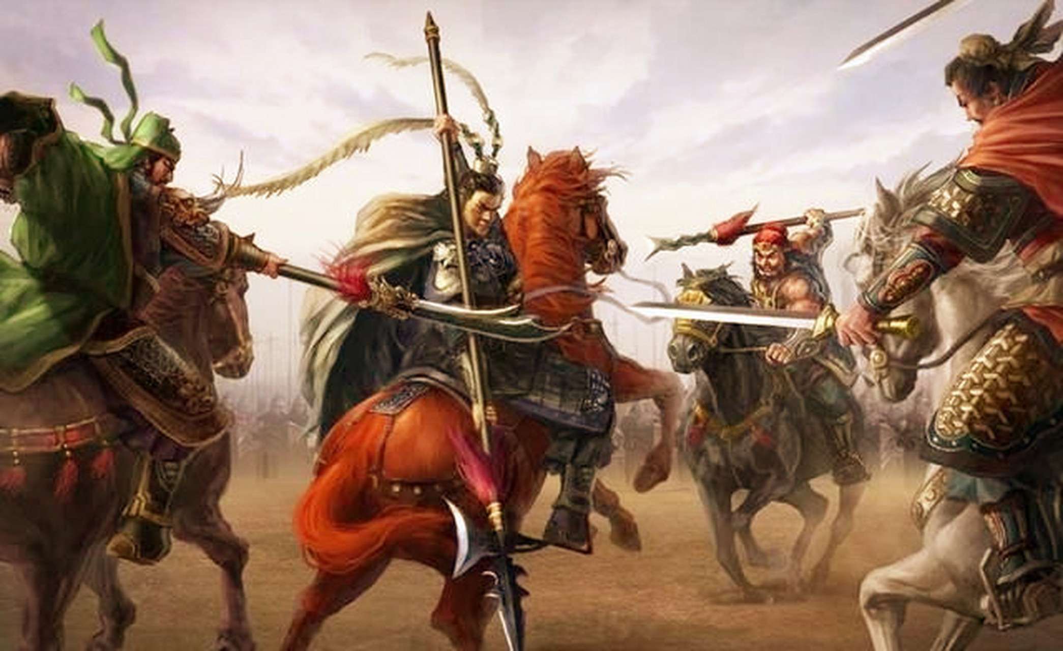 虎牢关,张飞先单挑吕布,"连斗五十余合,不分胜负",后云长加入战斗,二