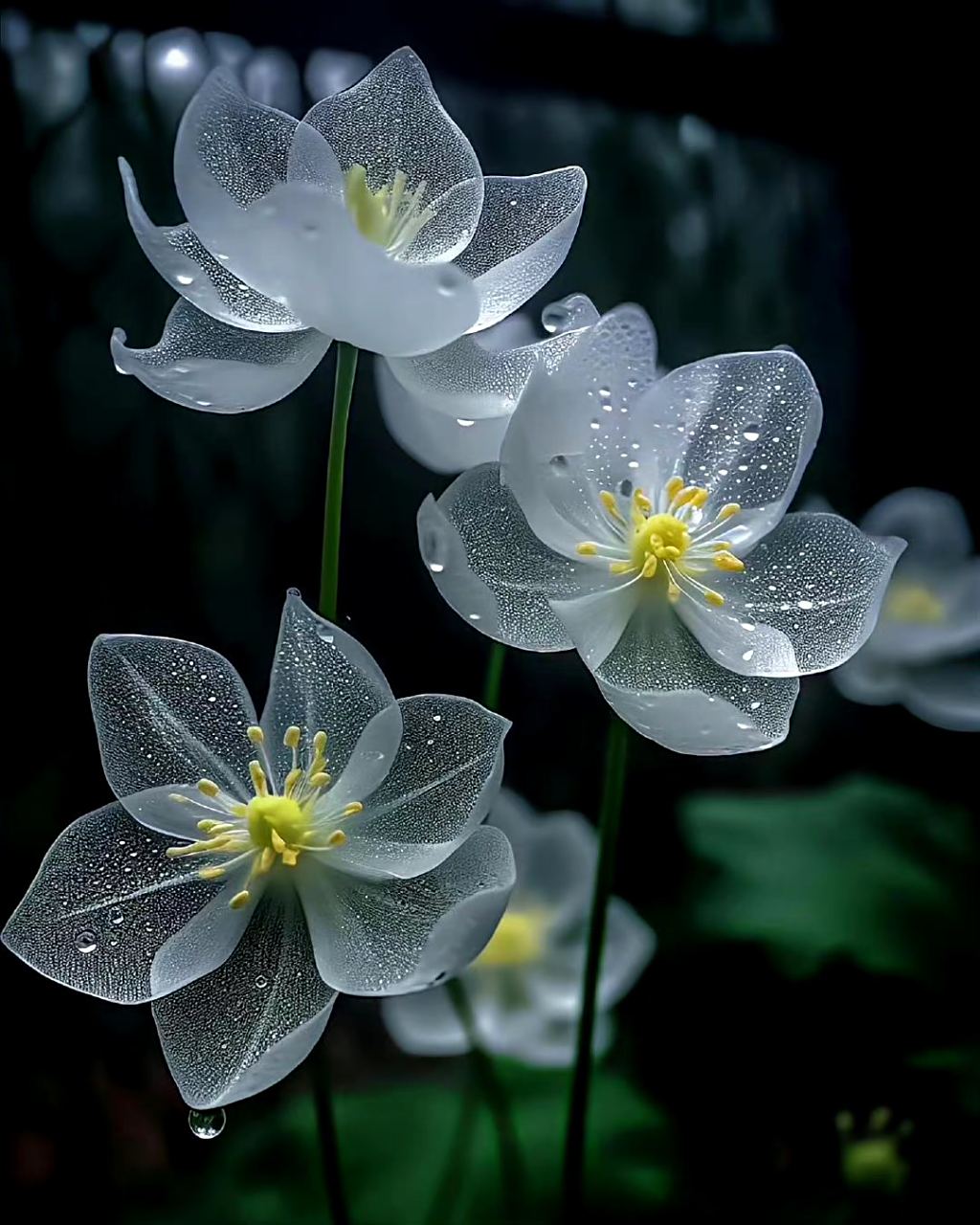雨后会变透明的高山荷叶花 像一层纱一样