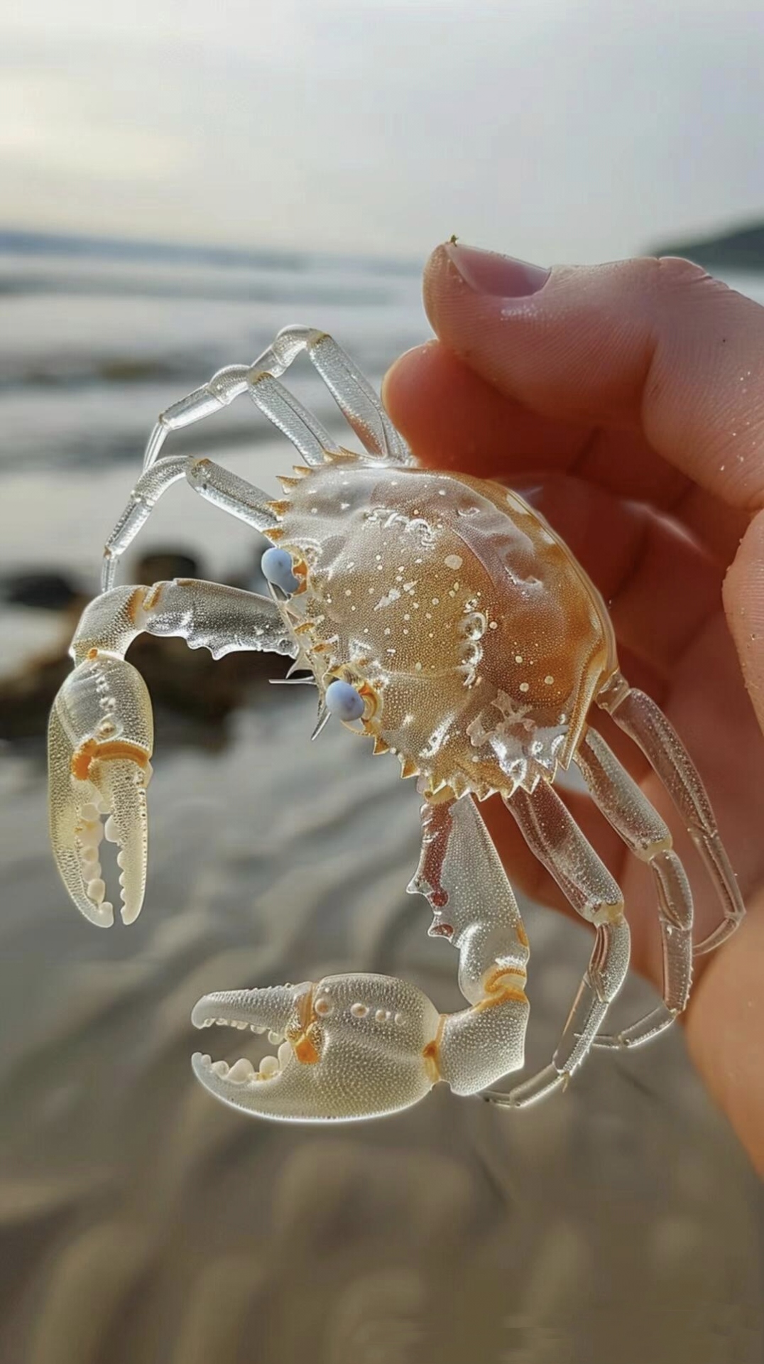 今日份的惊喜,来自海边的透明小螃蟹.老铁们,你们见过这种小螃蟹吗
