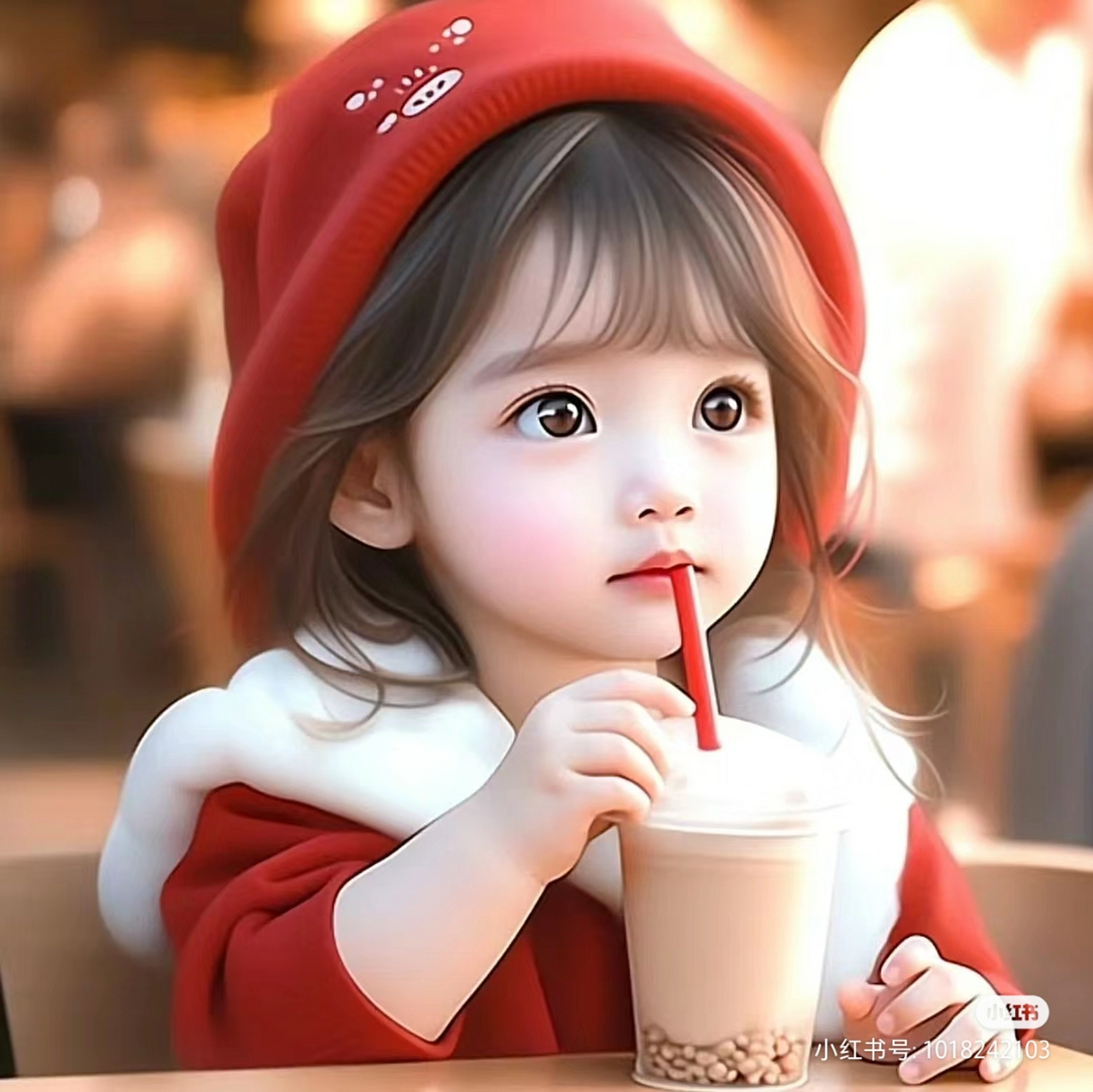 小女孩喝饮料可爱头像图片