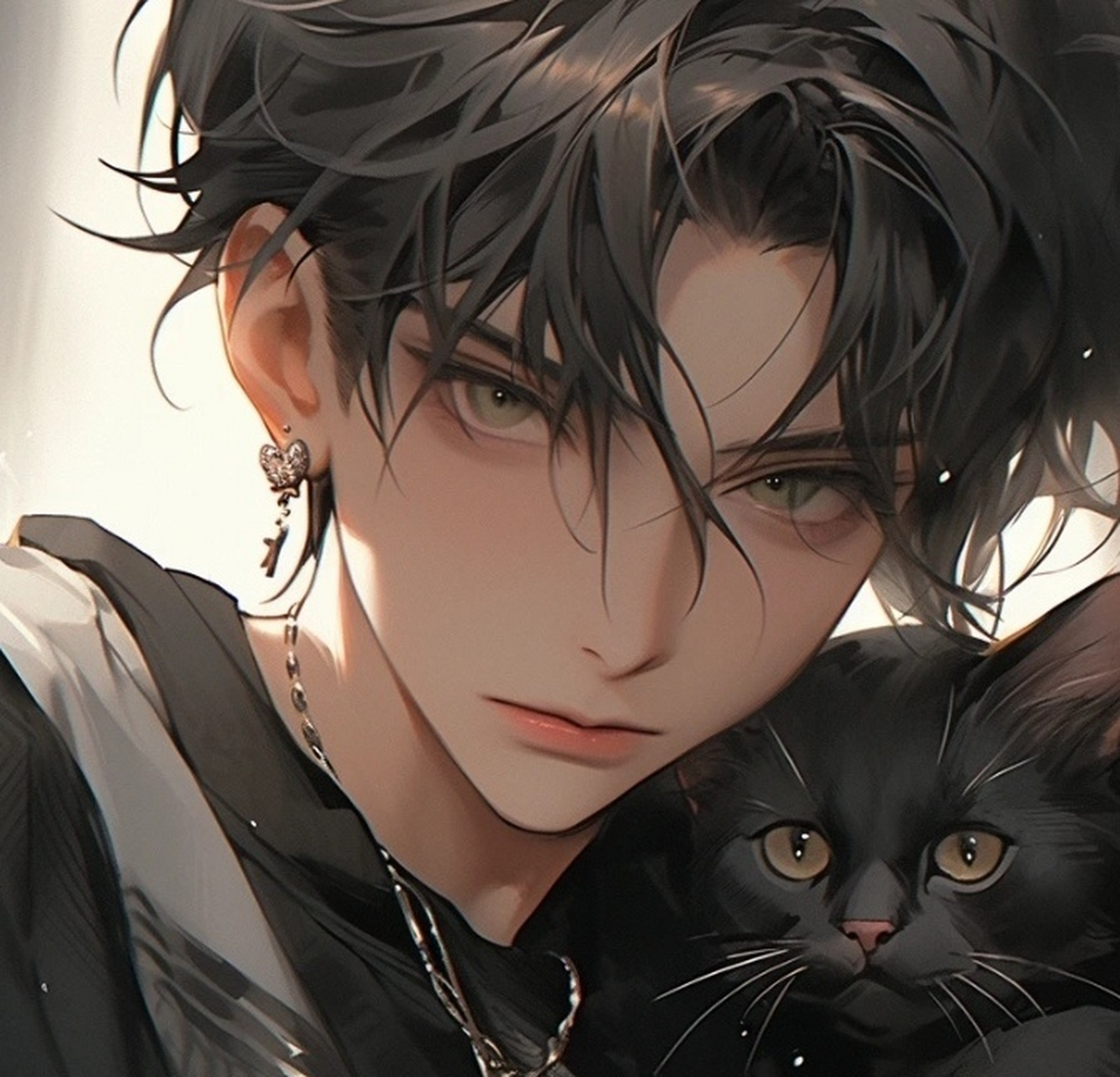 男生动漫头像 抱着黑色猫咪的男生动漫头像,超93爱也96酷酷滴感觉