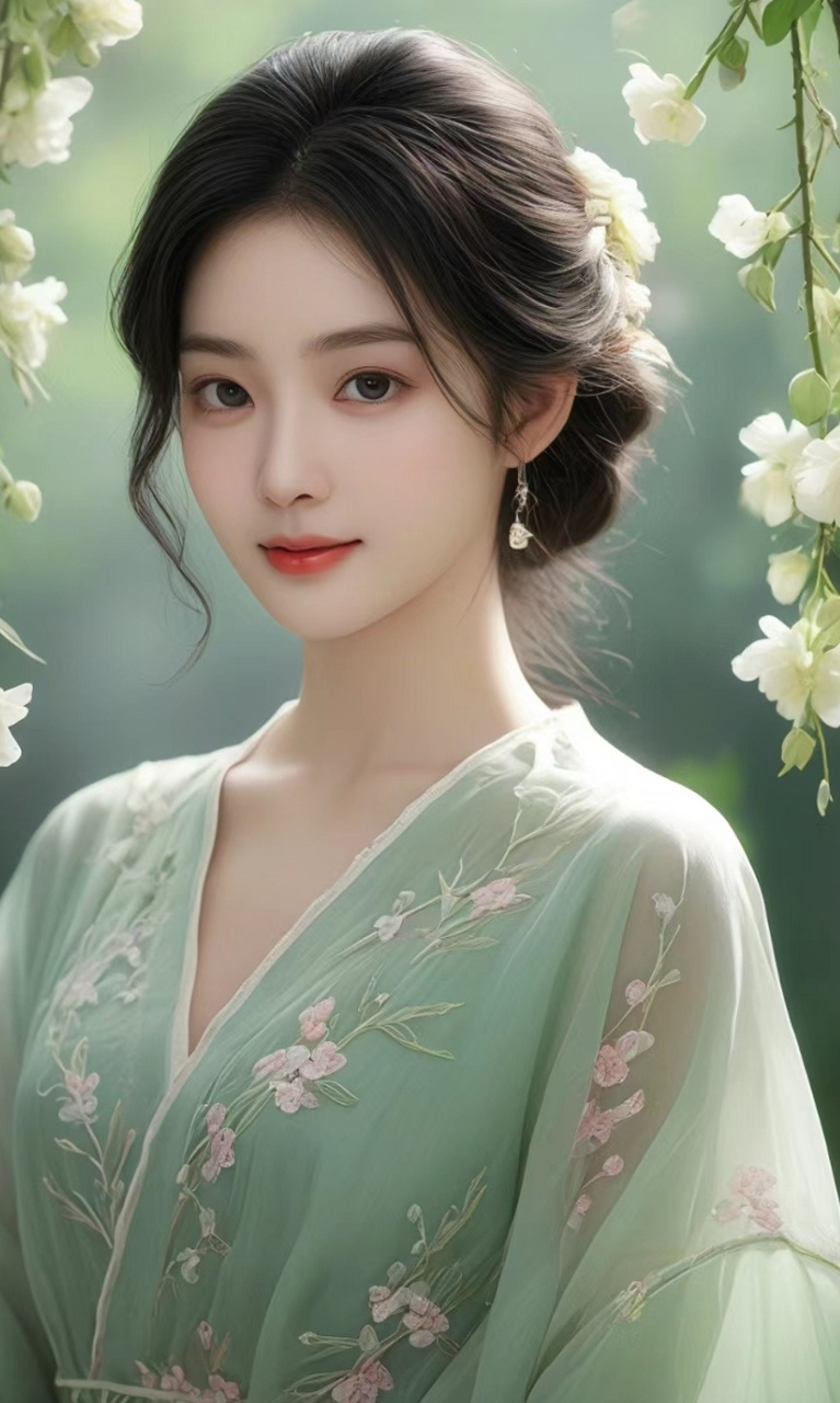 美女壁纸|绿色系服饰美女,温婉清新大气的美,一颦一笑很倾城~  #最靓