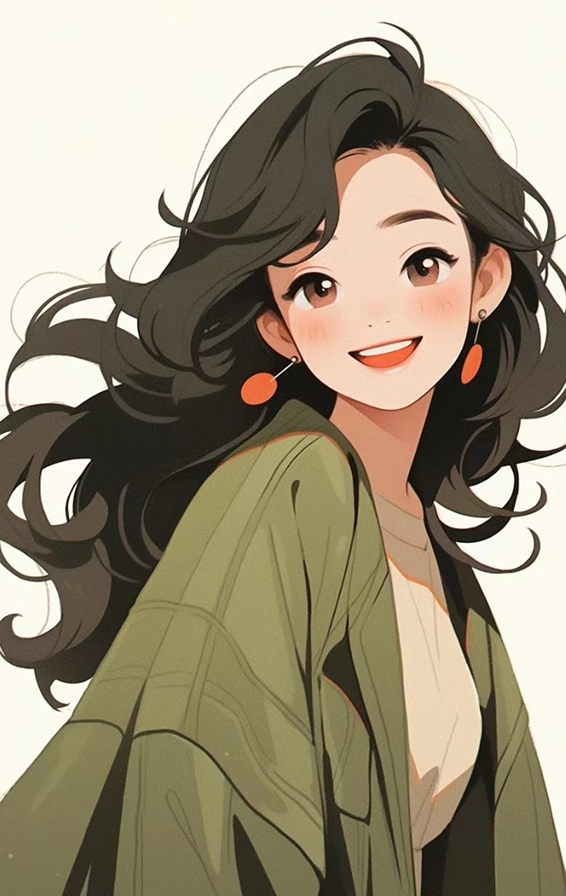 美女壁纸|长卷发动漫美女,感觉高领搭配外套更显时尚效果,感觉很有