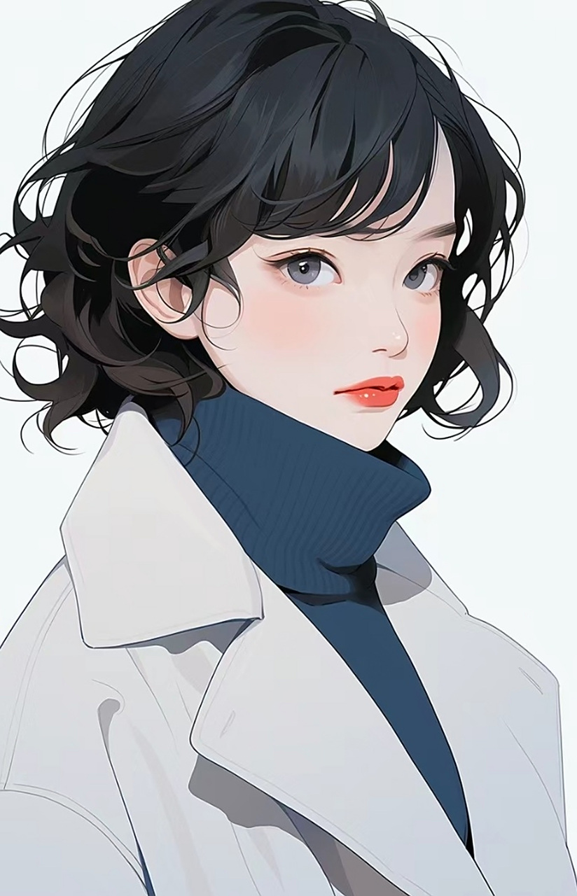 美女壁纸|短发动漫女孩,简单的碎短卷发也能搭配出时尚温婉,也有飒爽