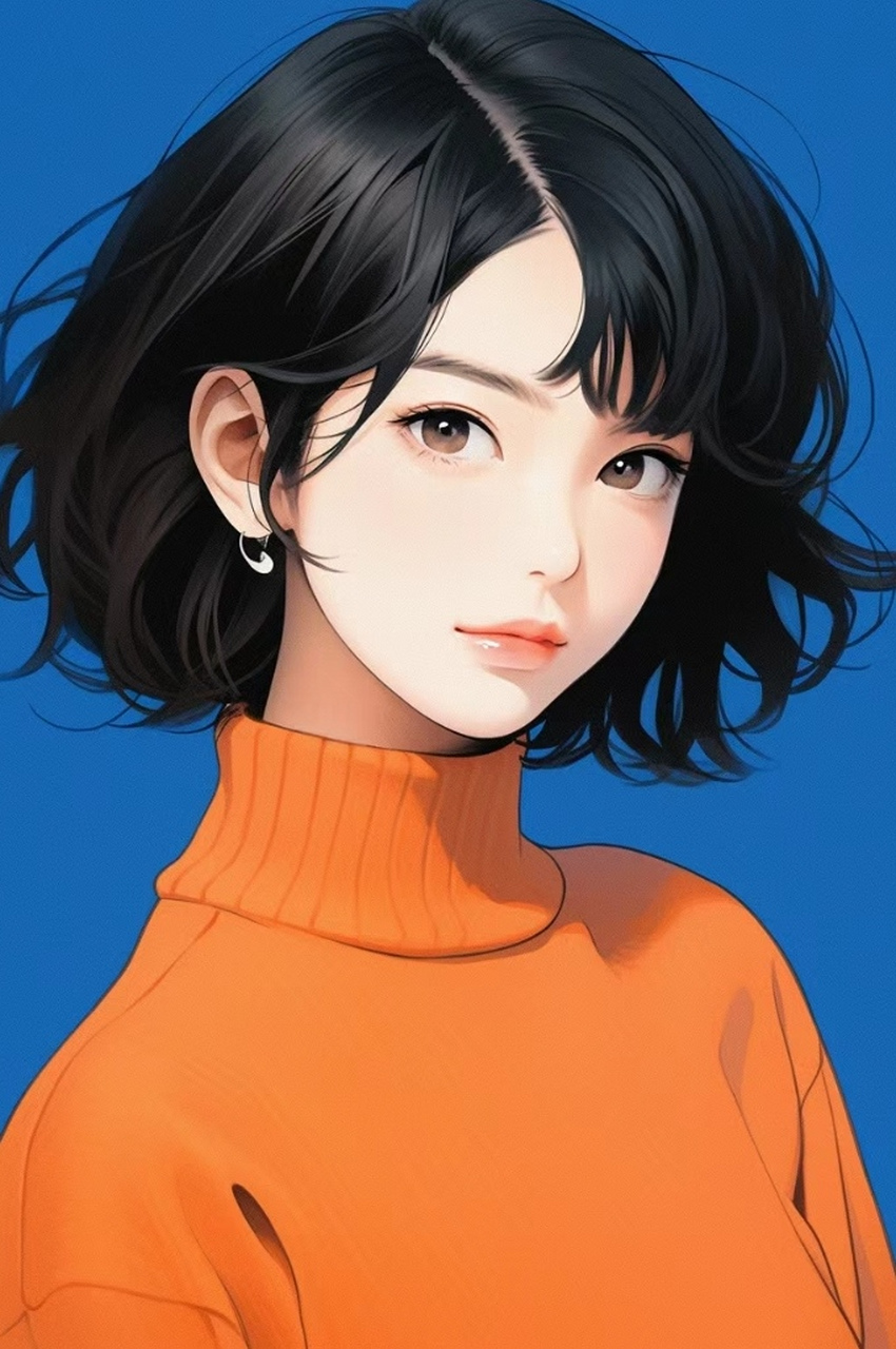 美女壁纸|橘色系服饰动漫美女,橘色给人的感觉有温暖有时尚,有温婉,也