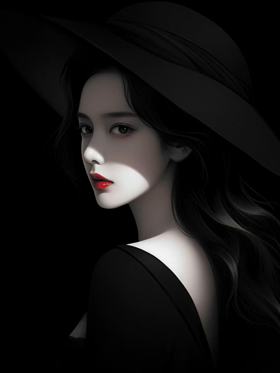 美女个性壁纸 美女在红色和黑色的衬托下不但96时尚,更显示出风度的