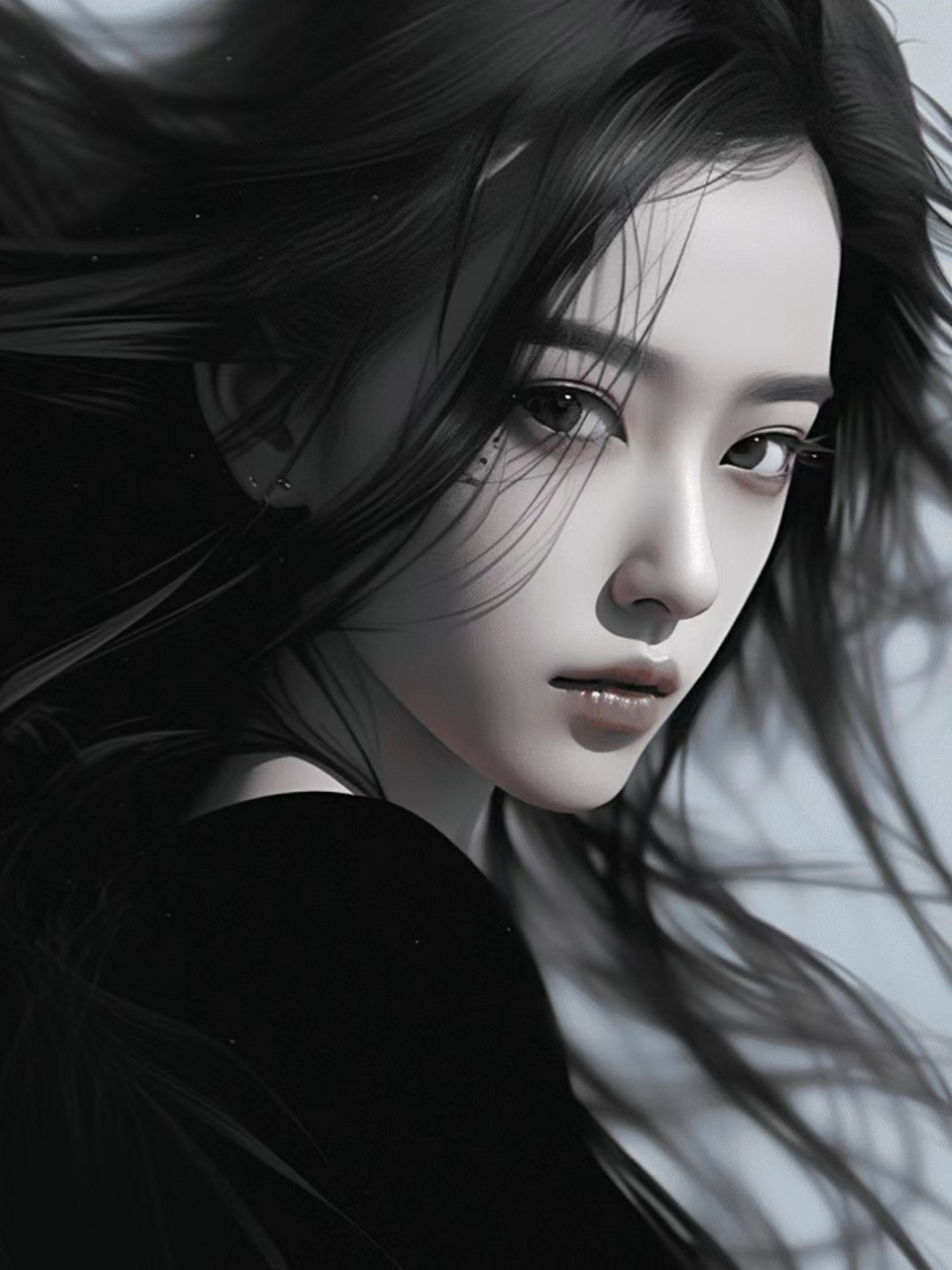 美女壁纸 黑色是很单调的颜色,也是最好搭配的颜色.