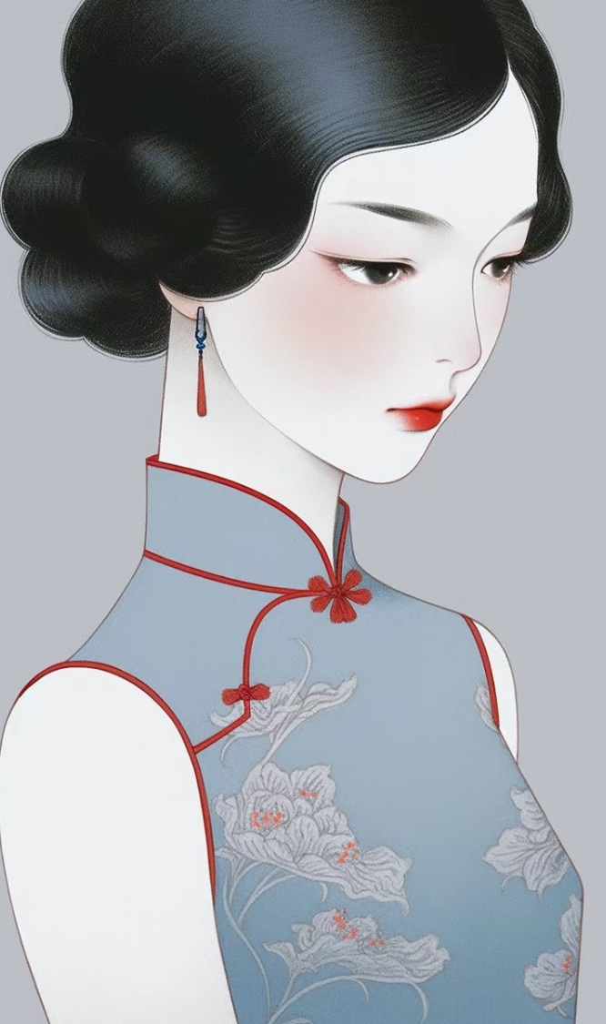 极简风格插画壁纸,蛋卷发型,浅浅的服饰颜色,是不是很有民国