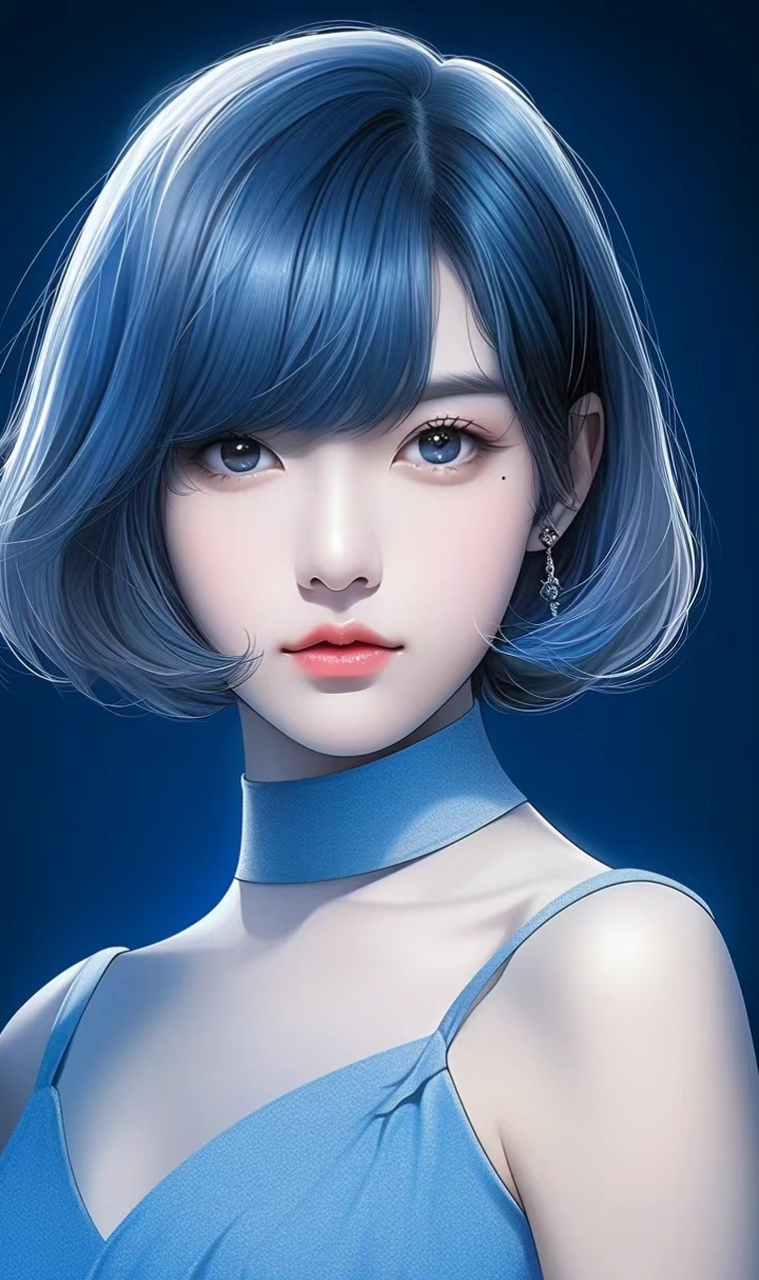 蓝色系短发美女壁纸|短发也可以温柔,同时也散发出了自信和高雅的美