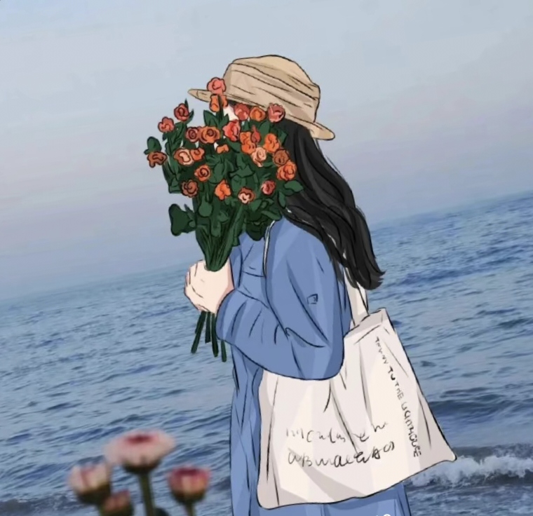 头像好看的抱花女生头像背影好看的微信头像图片带一束花遮住脸的后面