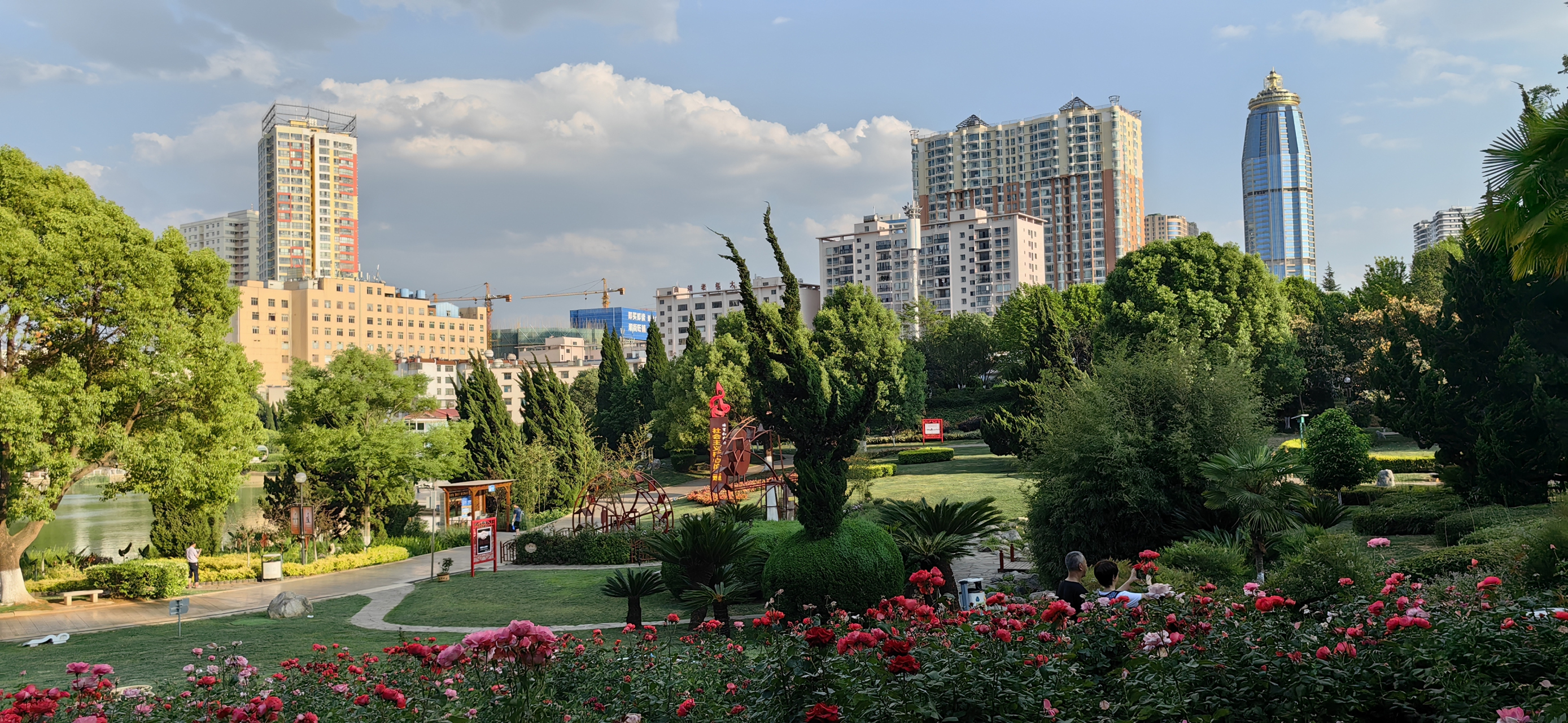 烈日下的龍潭公園很秀美,園丁的辛勤看不出半點草木的枯萎.