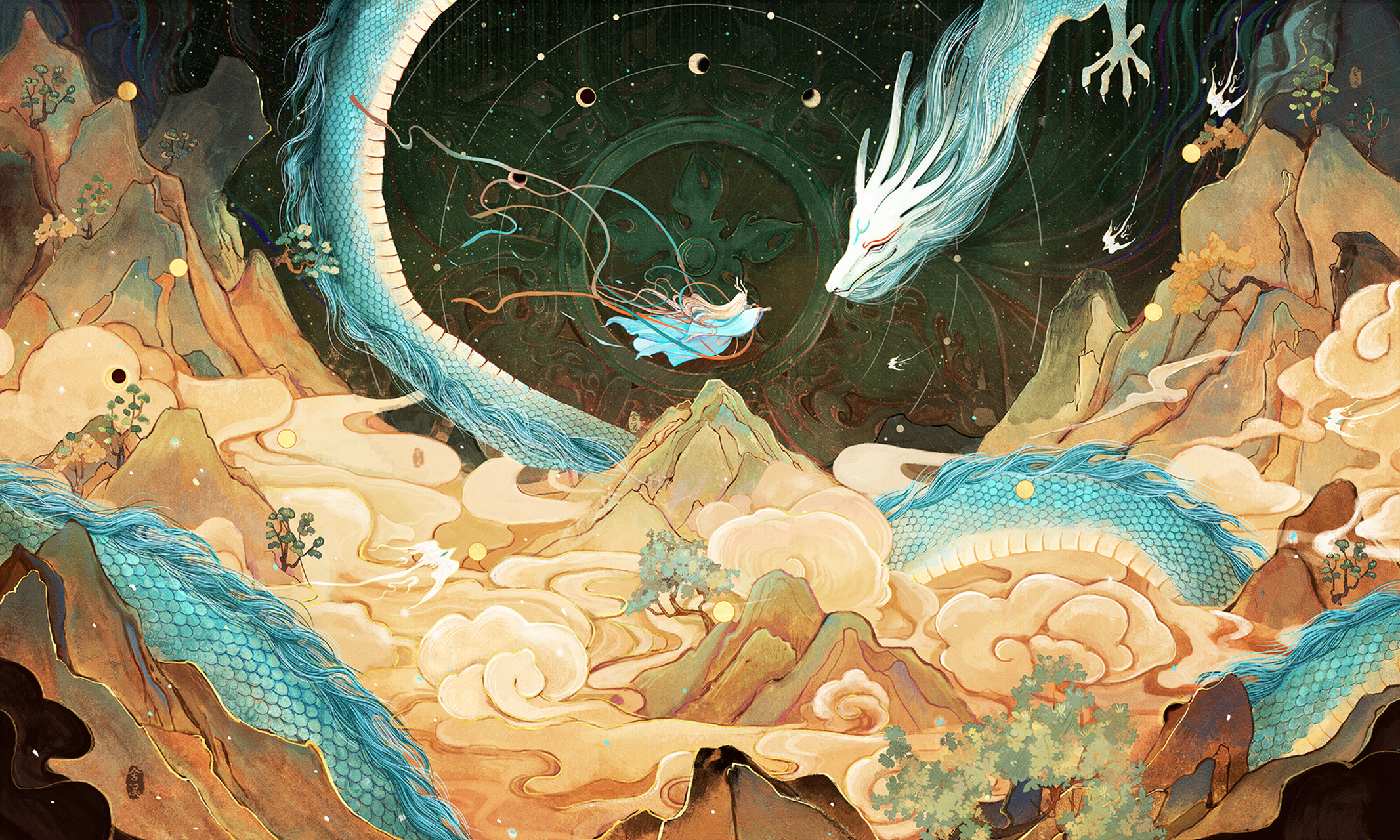 动漫壁纸#  #国风# 画师:舍溪      古风插画合集 《青龙》《白虎》