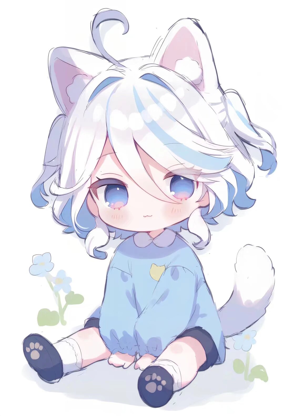 99 她有白色的头发和蓝色的眼睛,就像动漫里的小仙女一样.