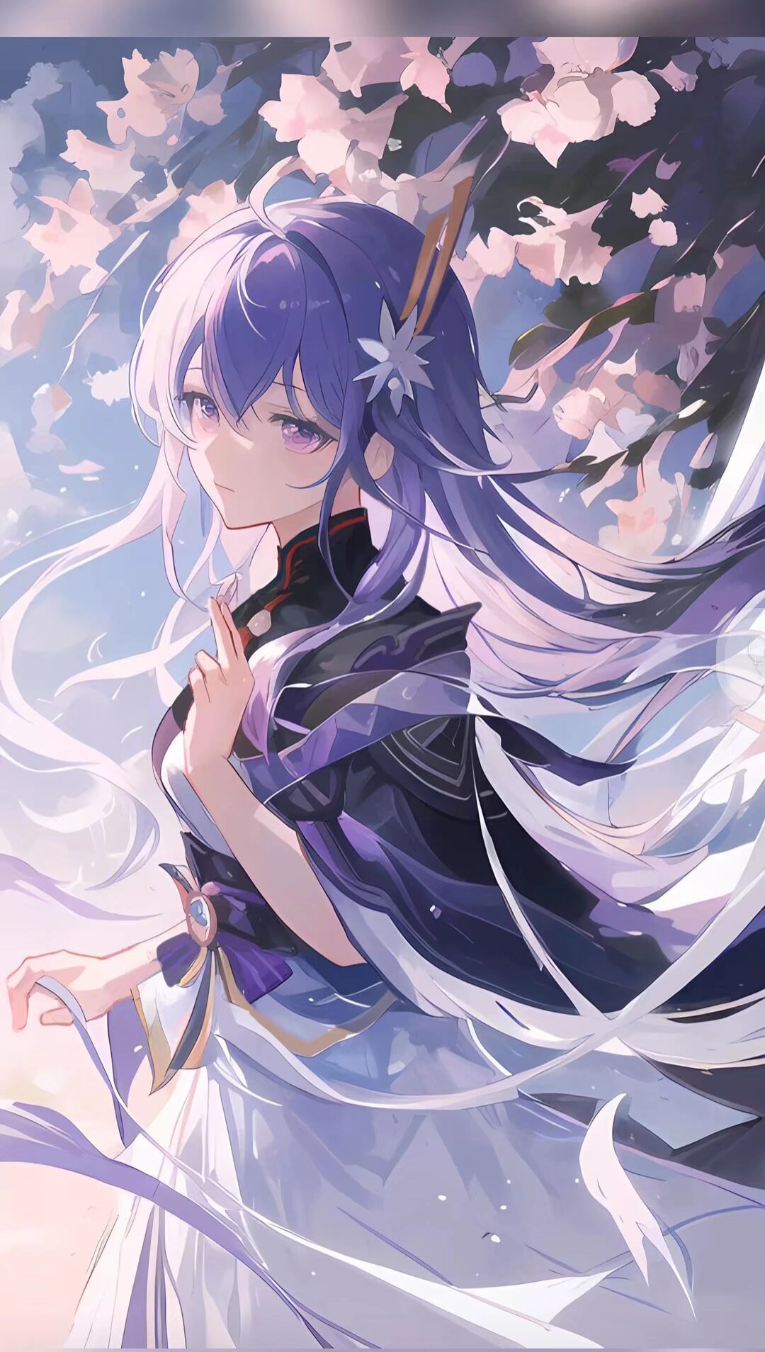 轻风吹过,樱花纷纷扬扬,她的裙摆随风飘飘.