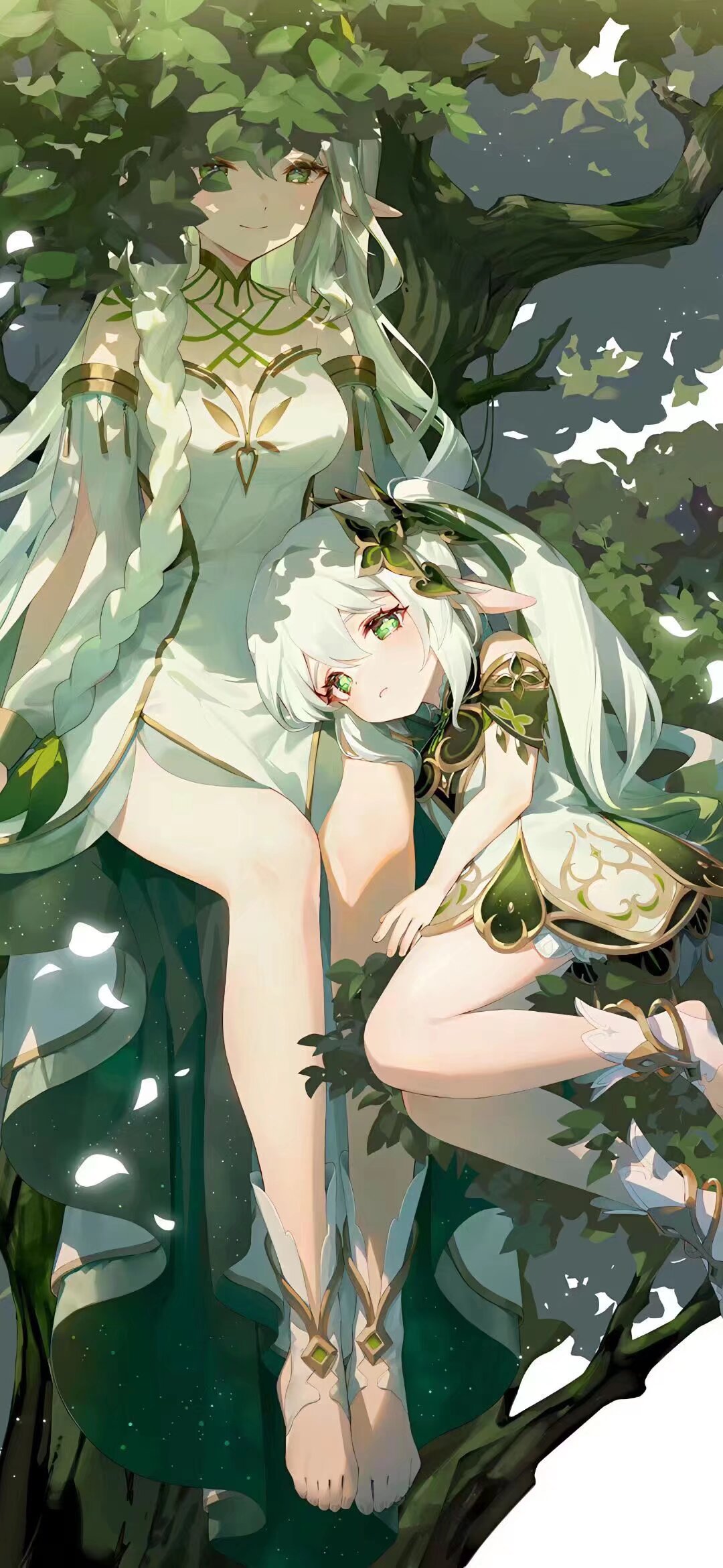 森系女神坐镇大树,尽享宁静时光  在这张充满神秘感的照片中,两位女性