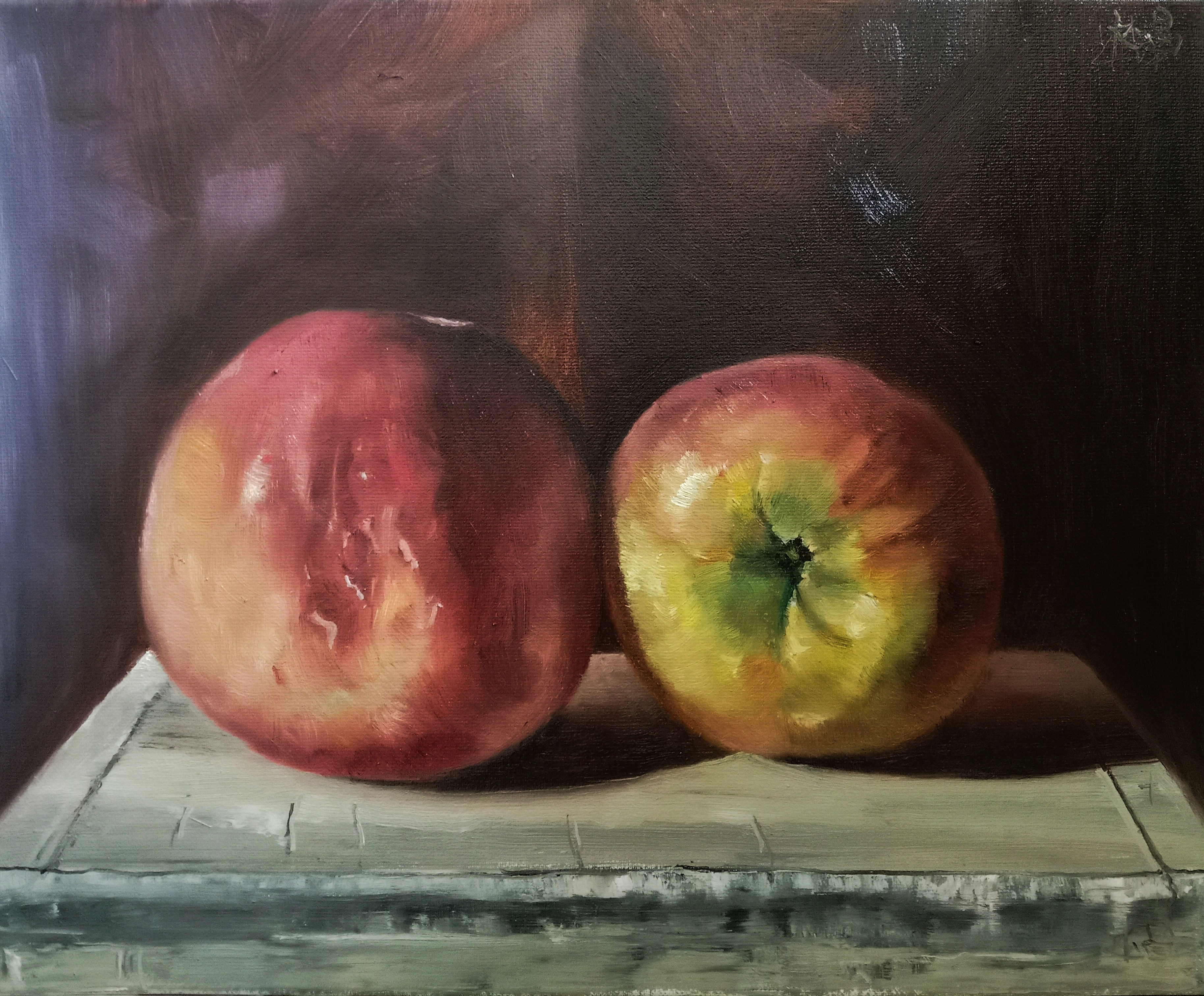 陈述昌  布面油画静物写生作品《两个苹果》