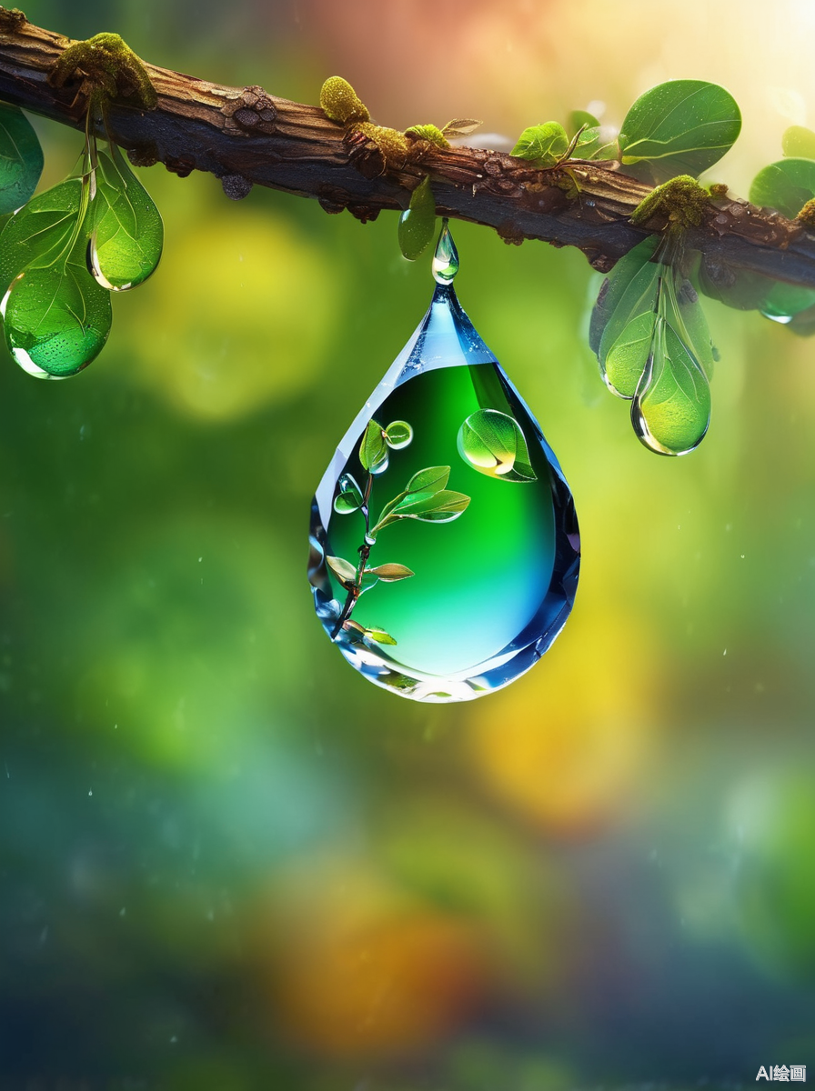 水滴之中,映出了一幅微型画卷.光影交织,仿佛微缩的宇宙.